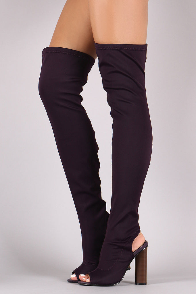 Fitted Elastane Peep Toe Over-The-Knee Chunky Heel Boots