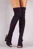Fitted Elastane Peep Toe Over-The-Knee Chunky Heel Boots