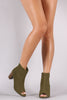 Breckelle Perforated Nubuck Chunky Heeled Booties