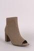 Breckelle Perforated Nubuck Chunky Heeled Booties