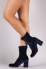 Velvet Fitted Block Heel Booties