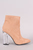 Qupid Vegan Suede Lucite Chunky Heel Bootie
