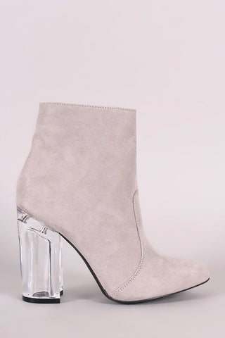 Qupid Vegan Suede Lucite Chunky Heel Bootie