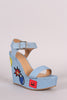 Bamboo Denim Fun Patches Ankle Strap Platform Wedge