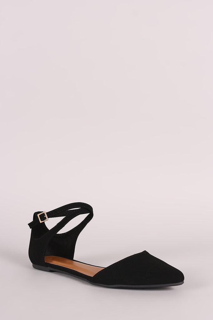 Bamboo Nubuck Crisscross Ankle Strap Pointy Toe Flat