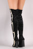 Lightning Bolt Round Heeled Over-The-Knee Velvet Boots