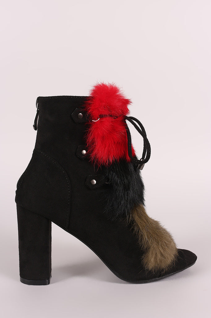 Faux Fur Front Peep Toe Ankle Boots