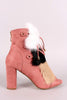 Faux Fur Front Peep Toe Ankle Boots