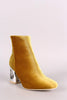 Crushed Velvet Circle Cutout Chunky Heeled Ankle Boots