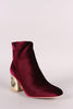 Crushed Velvet Circle Cutout Chunky Heeled Ankle Boots