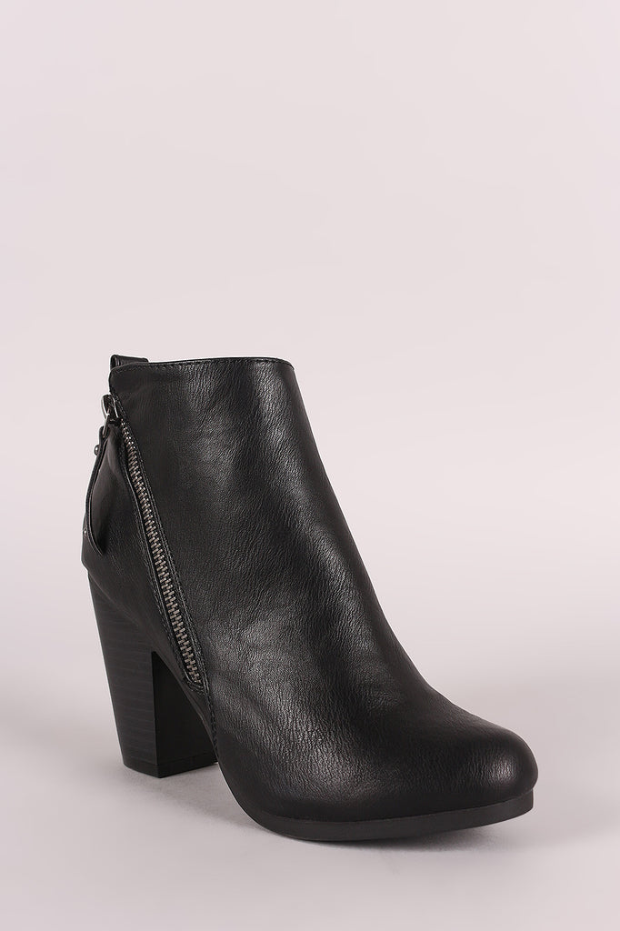 Breckelle Zipper Trim Chunky Heeled Ankle Boots