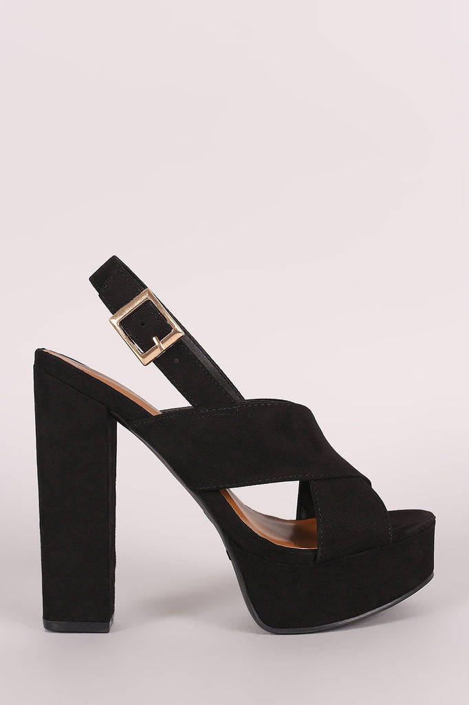 Bamboo Suede Crisscross Slingback Chunky Platform Heel