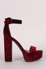 Bamboo Velvet Ankle Strap Chunky Platform Heel