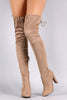Breckelle Suede Almond Toe Over-The-Knee Chunky Heel Boots