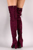 Breckelle Suede Almond Toe Over-The-Knee Chunky Heel Boots