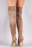 Suede Scalloped Lace Panel Pointy Toe Stiletto Boots