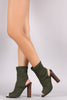 Elastane Peep Toe Cutout Chunky Heeled Booties
