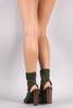 Elastane Peep Toe Cutout Chunky Heeled Booties