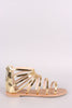 Qupid Mirror Metallic Toe Ring Strappy Gladiator Flat Sandal