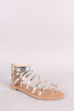 Qupid Mirror Metallic Toe Ring Strappy Gladiator Flat Sandal