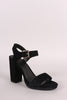 Qupid Embossed Velvet Ankle Strap Chunky Heel