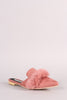 Faux Fur Trim Suede Pointy Toe Mule Loafer Flat