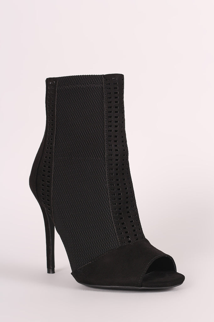 Qupid Perforated Suede Mesh Inset Stiletto Booties