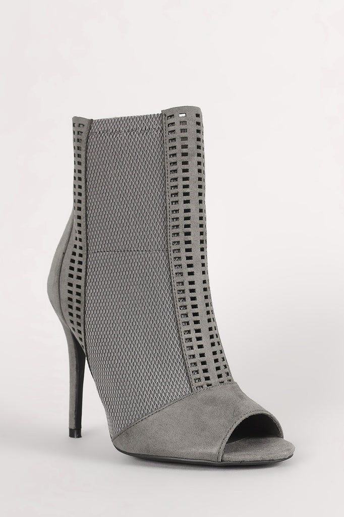 Qupid Perforated Suede Mesh Inset Stiletto Booties