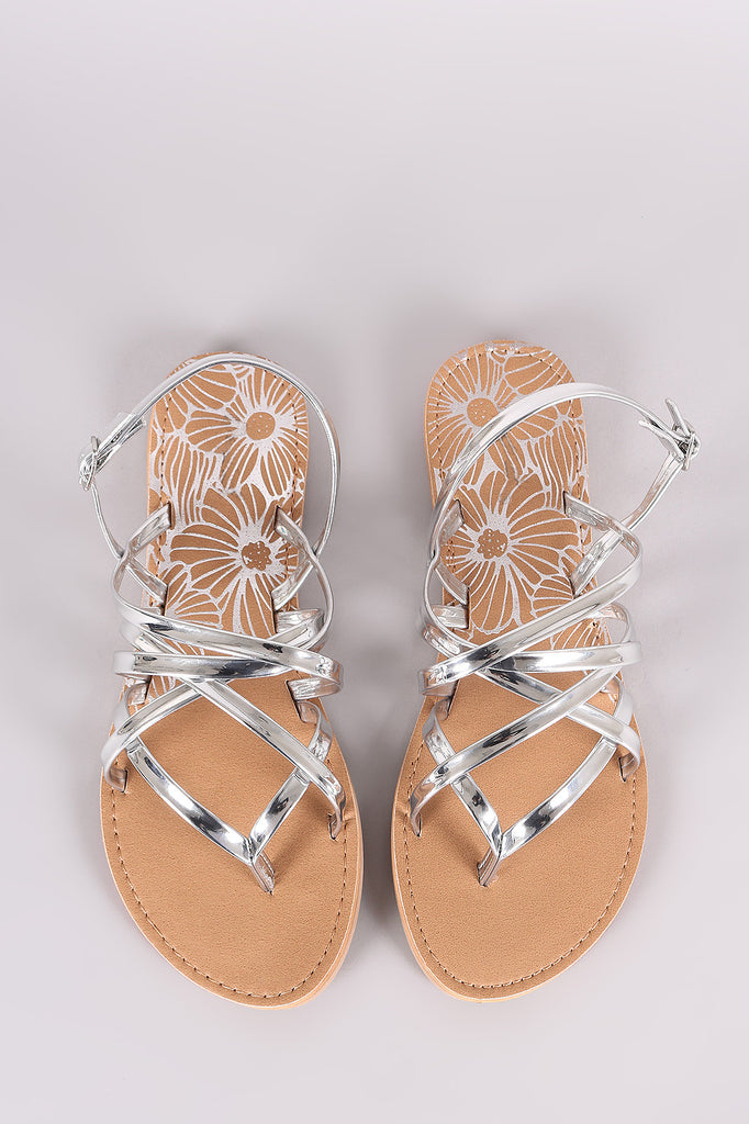 Qupid Strappy Patent Thong Gladiator Flat Sandal