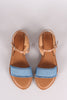 Bamboo Frayed Denim Ankle Strap Flat Sandal