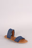 Bamboo Two Band Frayed Denim Slide Sandal