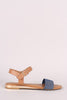 Bamboo Open Toe Ankle Strap Denim Flat Sandal