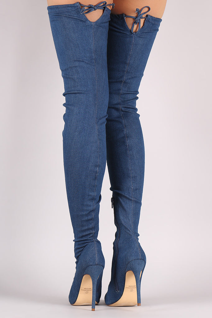 Liliana Denim Over-The-Knee Pointy Toe Boots