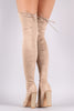 Drawstring Collar Heeled Over-The-Knee Fitted Suede Boots