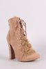 Shoe Republic LA Fur Lace Up Chunky Heeled Booties