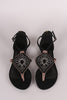 Bamboo Nubuck Embroidery And Whipstitch Thong Flat Sandal