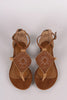 Bamboo Suede Embroidery And Whipstitch Thong Flat Sandal
