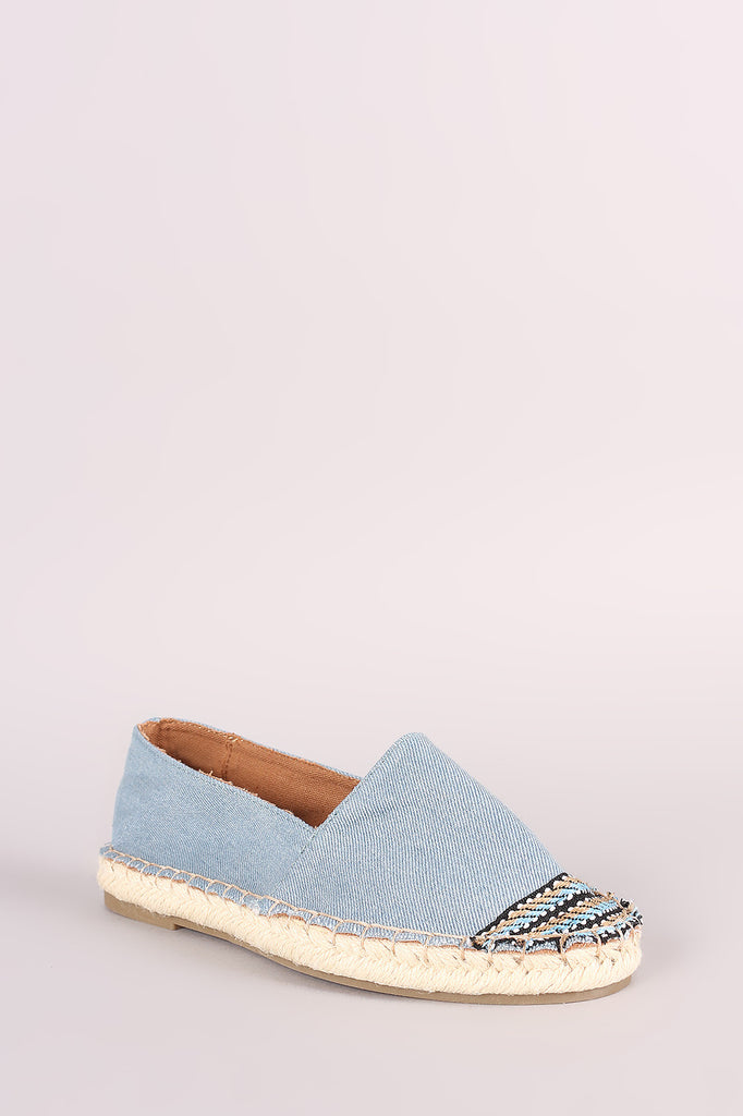 Bamboo Denim Braided Espadrille Slip On Loafer Flat