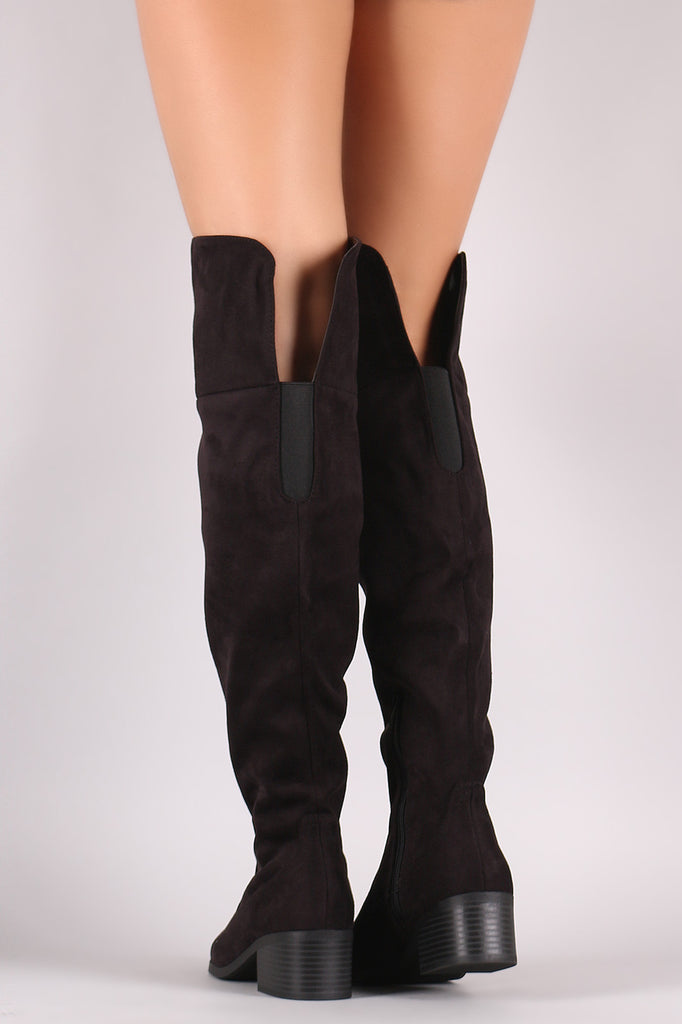 City Classified Suede Slit Block Heeled Over-The-Knee Boots