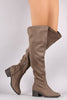 City Classified Suede Slit Block Heeled Over-The-Knee Boots
