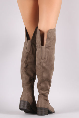 City Classified Suede Slit Block Heeled Over-The-Knee Boots
