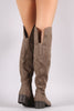 City Classified Suede Slit Block Heeled Over-The-Knee Boots