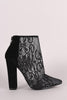 Shoe Republic LA Suede Lace Pointy Toe Chunky Heeled Booties