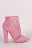 Shoe Republic LA Suede Lace Pointy Toe Chunky Heeled Booties