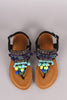 Bamboo Suede Pom Pom And Hardware Embellished Flat Sandal