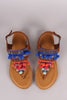 Bamboo Suede Pom Pom And Hardware Embellished Flat Sandal