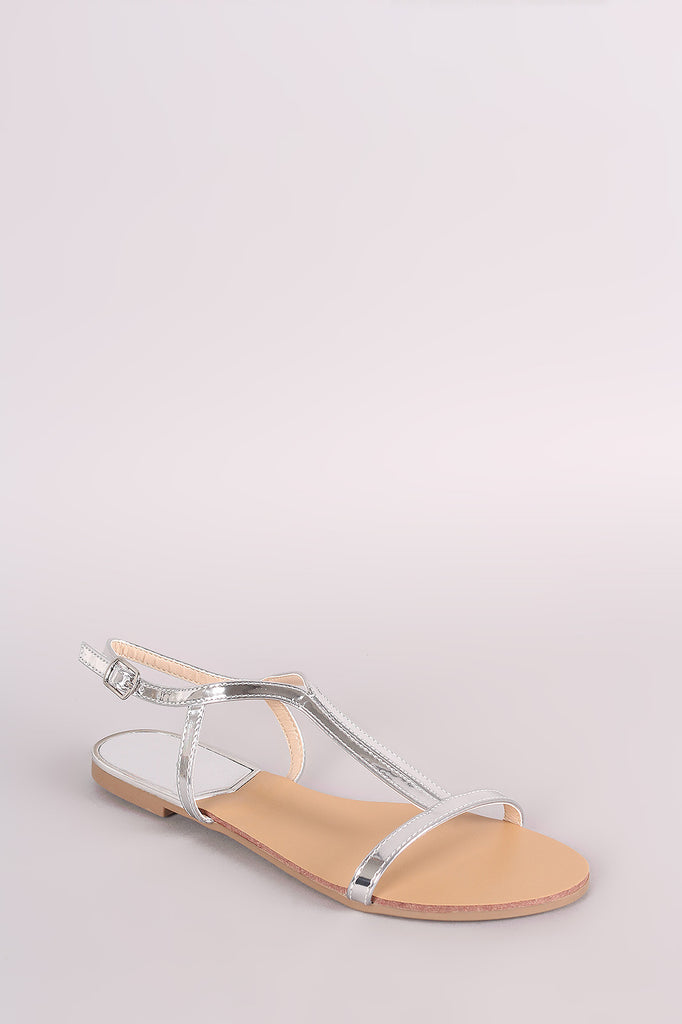 Qupid Patent Open Toe Ankle Strap Flat Sandal