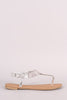 Qupid Rhinestone Embellished T-Strap Flat Sandal