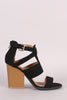 Qupid Gladiator Caged Open Toe Chunky Heel