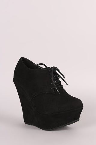 Suede Oxford Lace Up Platform Wedge Booties